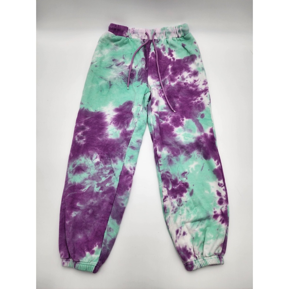 WOMENS SIZE 26W TIE DYE SWEATPANTS ELASTIC WAIST HIGH RISE ADJUSTIBLE PURPLE